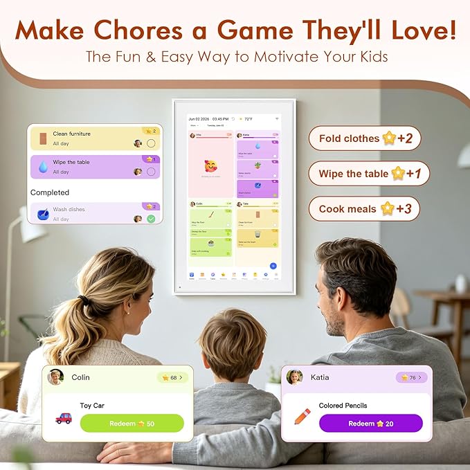 15.6" Digital Calendar - Touchscreen Smart Family Planner & Chore Organizer | Sync Google/iCloud, No Subscription, Chore Chart Reward System, Meal Planner, Digital Photo Frame, Gift for Mom, White