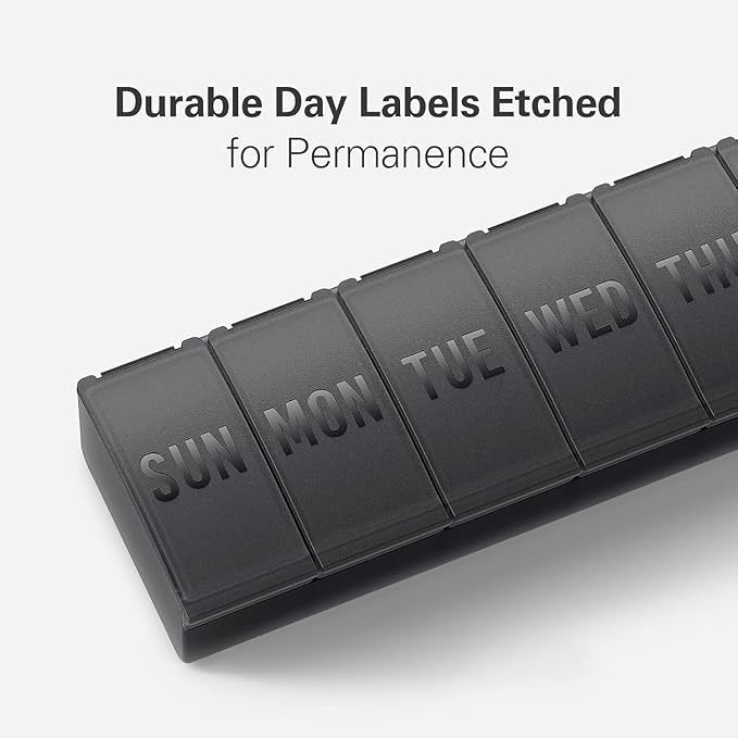 Large Pill Organizer 2 Pack, Easy-Open Weekly Pill Organizer, XL Daily Pill Organizers, 7 Day Medicine Pill Organziers, Medicine Box 7 Day for Large Vitamin Supplements (Black + White)