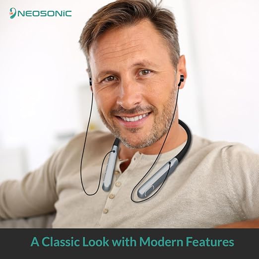Neosonic Rechargeable Hearing Amplifier to Aid TV Watching and Conversation, Wireless Neckband Headphones for Seniors & Adults, External Microphone Noise Cancelling, Works 50 Hours Per Charge - NW10 Pro