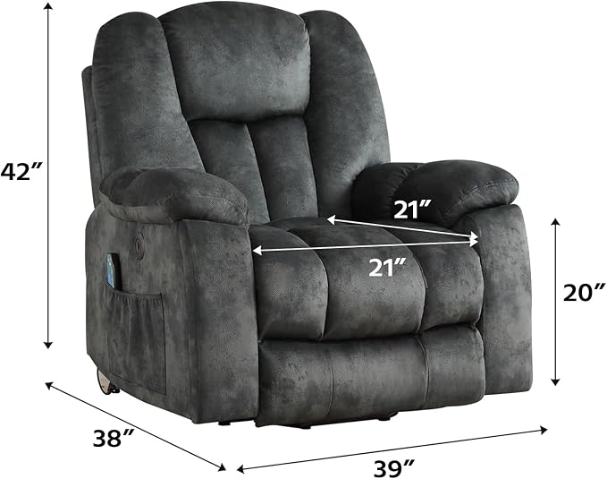 Large Power Lift Recliner Chair with Massage, Heat, and USB for Elderly, Overstuffed Wide Recliners, Heavy Duty and Safety Motion Reclining Mechanism, Gray