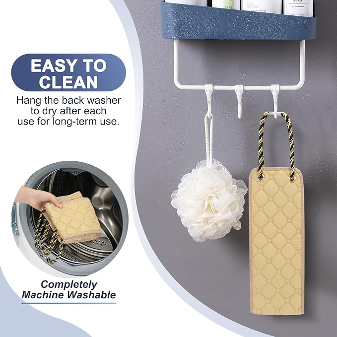 eaxun 38.5 Inch Exfoliating Back Scrubber with Dual Handles for Shower | Wider Dual-Sided Bath Washer for Deeper Cleansing, Full Back Coverage Exfoliator without Straining for Men & Women