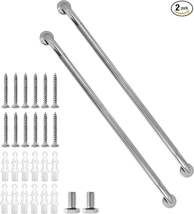 Shower Grab Bar, 2 Pack 39.4 Inch Bathroom Grab Bar, 304 Stainless Steel 1.25" Diameter Anti-Slip Handicap Grab Bar Support Shower Rail Senior Handrail Shower Safety Bar Handle
