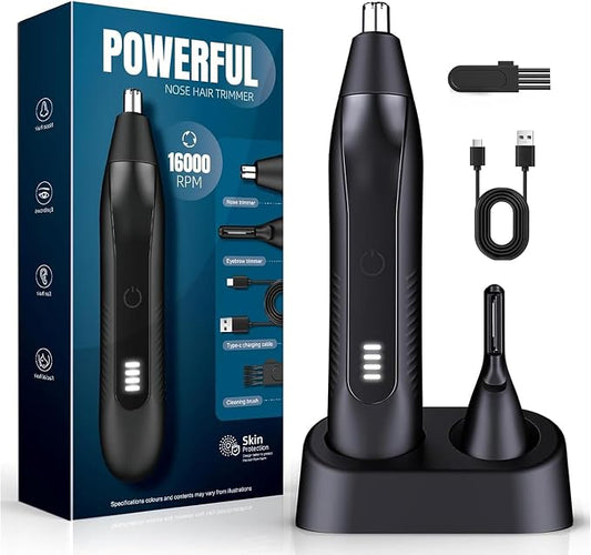 OMAMORI Nose Hair Trimmer for Men - 16000RPM Motor, LED Power Display, Portable Electric Ear & Eyebrow Grooming Kit, Nose Hair Cutter & Remover, Face & Body Clipper, Gift for Men, Black
