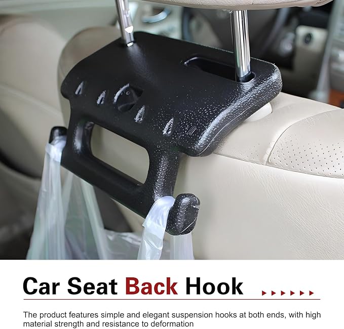 Car Seat Headrest Hook, Durable Multi-Function Grip with Hooks, Back Seat Headrest Support Grab Handle for Aiding Entry Exit & Holding Groceries, Universal for Most Cars (Black)