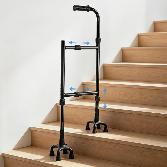 Stair Climbing Aid Cane for Seniors – Height & Width Adjustable, Lightweight Portable, Slip-Resistant Sturdy | Fits Standard Steps 300lbs | Stair Aid Cane for Elderly, Sore Knees, &Post-Surgery