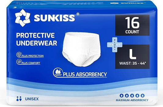 SUNKISS TrustPlus Unisex Incontinence Disposable Underwear, Large, 16 Count - Heavy Absorbency, Barrier Leak Protection, Odor Control, Soft, Flexible Fabric