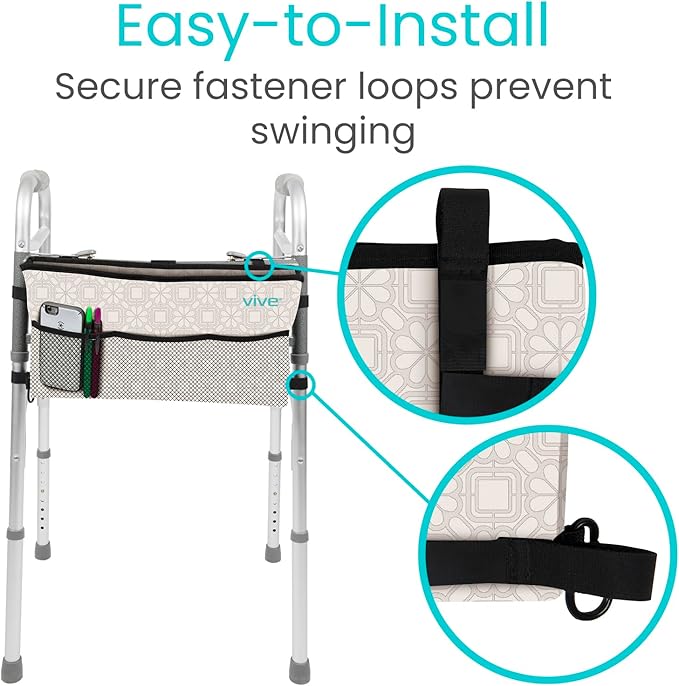 Vive Walker Bag - Accessories Wheelchair Basket Pouch (Water Resistant) - Seniors Caddy Accessory Attachment for Folding, Rolling Walkers - Carry Storage Carrier Tote - Lightweight, Universal Size