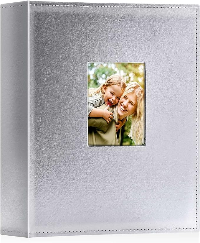 Ywlake Photo Album 4x6 400 Pockets, Leather Photo Albums Holds 400 Vertical Pictures Only Silver
