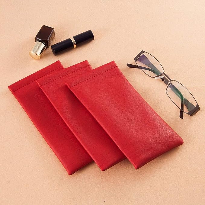 TRIUMPH VISION Eyeglass Case Glasses Case Soft Sunglass Pouch Sleeve 3 Pack | Slim Lightweight Alternative to Bulky Case, Leather Lined Protect Lens, Squeeze Easy to Use, Stylish Portable for Daily Use