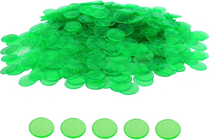 GSE Games & Sports Expert Green Bingo Chips, 500 Pieces 3/4-Inch High-Contrast Transparent Counting Chips for Bingo Games, Parties