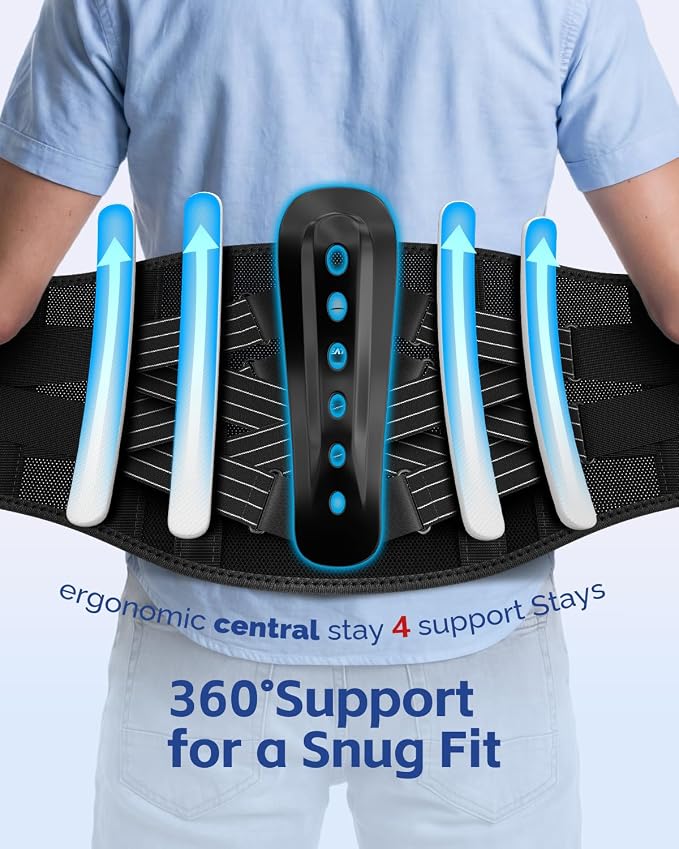 FEATOL Back Brace for Men Lower Back and Women, Removable Dual-Side Spine Lumbar Pad with Snug Fit, Adjustable Support Belt for Work, Gray, Size XXL 45-50"