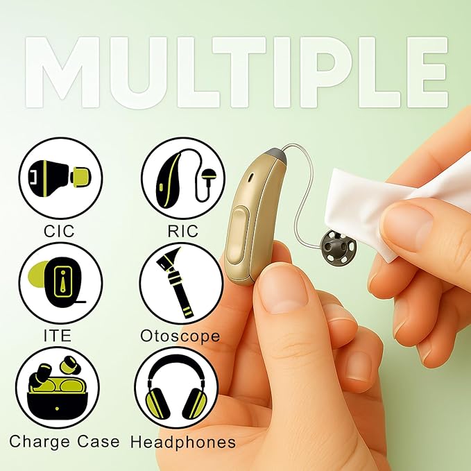 100 Count Hearing Aids Cleaning Wipes Individually Packaged, Hearing Aid Audio Wipe Cleaning Tool Kit Supplies Hearing Aid Accessories, Suitable for All Hearing Aid Brand and Hearing Aid Type