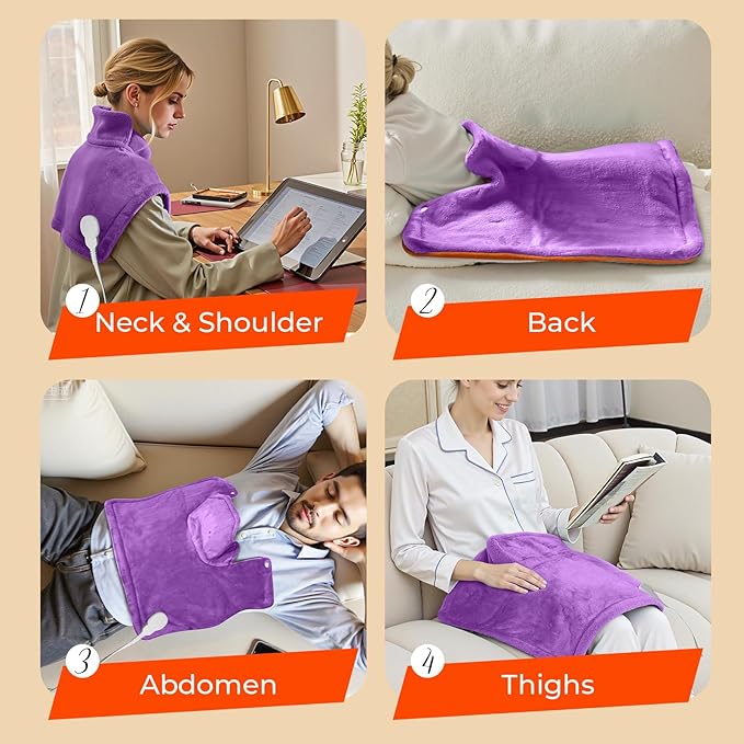 VAAGHANM Heating Pad: Electric Heat Pad for Pain Relief-Weighted Instant Heating Pads for Neck and Shoulders-6 Heat Options & 6 Auto Timer Mode-Gifts for Mom Women -Purple