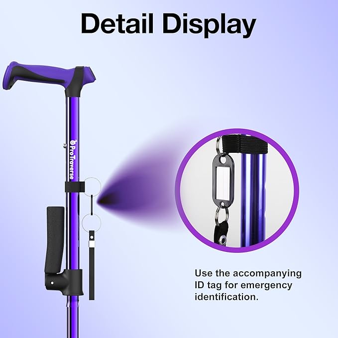 Walking Cane for Men & Women,Foldable,Adjustable,Self Standing Cane with Second Handle,350lbs Heavy Duty,All Terrain,Collapsible Walking Sticks for Seniors & Adults,Purple