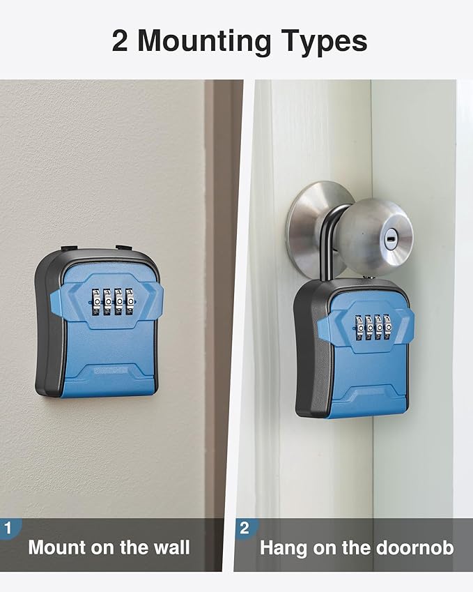 Puroma Lock Box, Key Lock Box Wall Mount & Portable Combination Lockbox with Resettable Code, Security Lockbox for Outside House Keys, Apartment Realtors Spare Keys Storage (1 Pack, Blue)