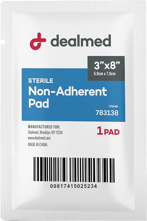 Dealmed Sterile Non-Adherent 3" x 8" Gauze Pads Non-Adhesive Wound Dressing, Highly Absorbent & Non-Stick, Painless Removal-Switch, Individually Wrapped for Extra Protection (Box of 50)