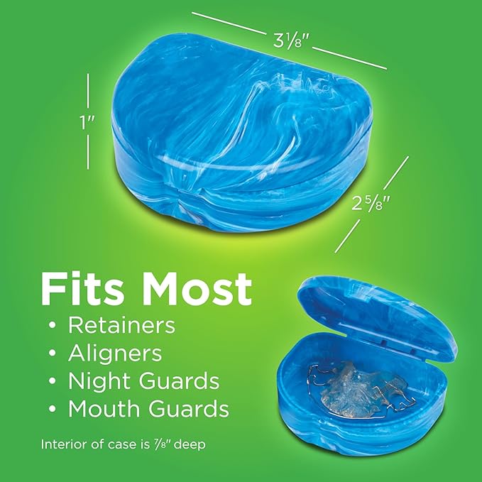 Practicon Marble Retainer Cases, Orthodontic Aligner Case, Mouth Guard Holder (3 Pack) (Blue)