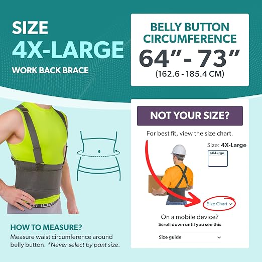 BraceAbility Work Back Brace - Removable Suspender Shoulder Straps for Heavy Lifting Safety - Industrial Lower Back Pain Protection Belt for Men and Women in Construction, Mover, Warehouse Jobs (4XL)