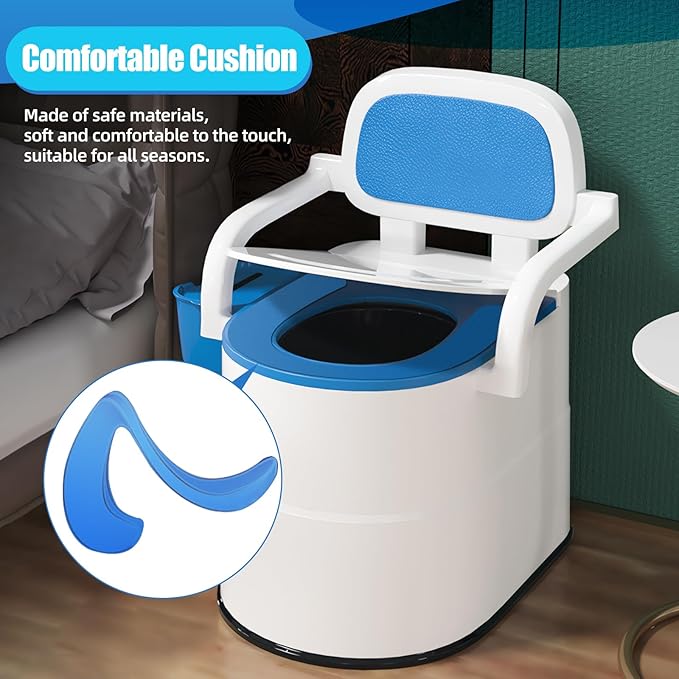 Bedside Commode Toilet for Elderly, Portable Toilet for Adults with Full-Surround Anti-Slip, Armrests, Double Layer Odor Sealed, Bedside Commode Chair for Toilet with Arms, Blue