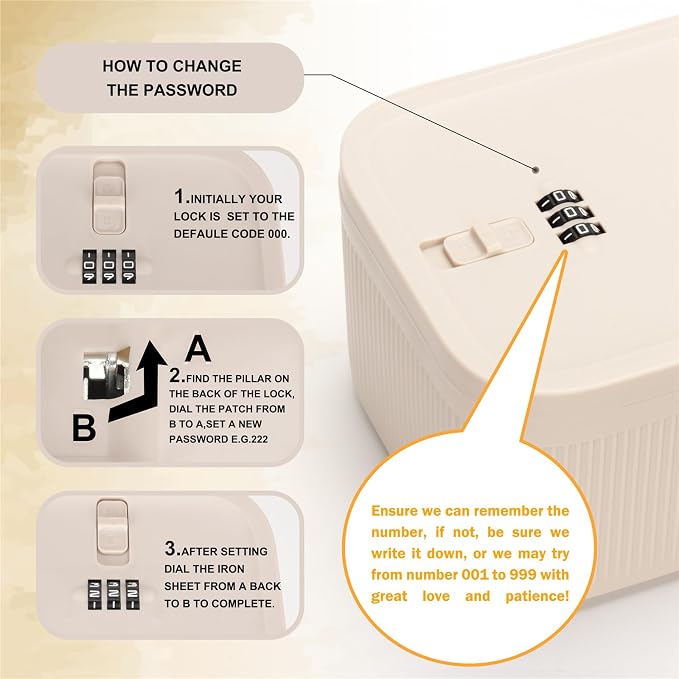 Small Lock Box, 9.25" x 5" x 3.6" Lockable Storage Safe Box for Medicine Phone for Home(Beige)