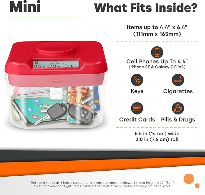 KSafe Timer Lock Box for Phones, Snacks & Medications - Cell Phone Jail & Food Safe with Timer - Time Locking Container for Better Habits & Addiction Management (Mini, Blue Lid + 3.0” White Base)