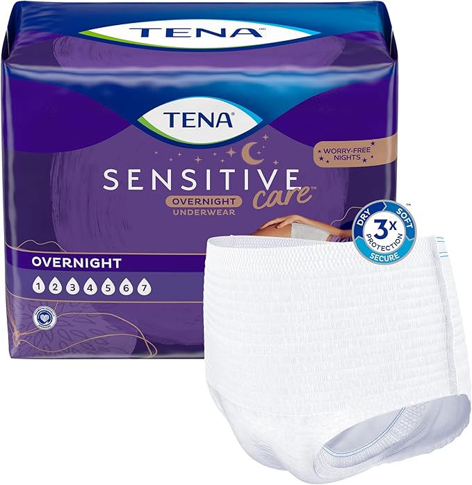 TENA Sensitive Care Overnight Incontinence Underwear for Women, Bladder control, Postpartum, Large, 16 Count (Waist Size 32in-42in)