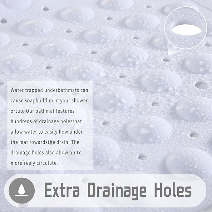 Yimobra Non Slip Bathtub Mat 40 x 16 Inch, Extra Long Shower Mat with Drain Holes, Machine Washable Baby Bath Mats, Strong Suction Cups for Bathroom Floor, Snow, One-Piece