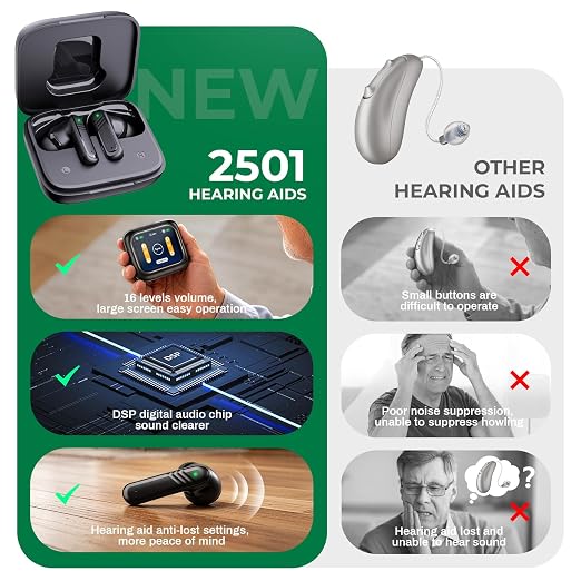 Bluetooth Hearing Aids for Seniors,Rechargeable Touch Control LED Screen | AI Smart Noise Reduction Hearing Assistance Device With Directional Sound Pickup,3 Modes,16 Volume, 80H Battery Life