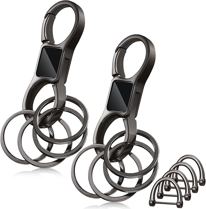 Yaocom 2 Pcs Keychain Quick Release Spring with 8 Stainless Key Rings and 4 D Rings Detachable Car Key Chain Spring Clip