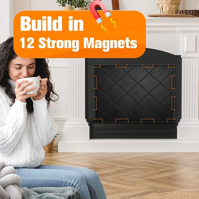 Magnetic Fireplace Draft Cover, Fireplace Blocker Blanket Save Energy, Indoor Fireplace Draft Stopper for Winter Heat Loss and Summer Cooling, Fireplace Insulation Cover for Iron Frame 33 x 29