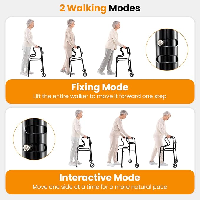 Goplus 3-in-1 Stand-Assist Folding Walker with 5" Wheels, Heavy Duty Walking Mobility Aid Supports up to 220lbs, Can be Used as Toilet Safety Rail, Narrow Drive Walkers for Seniors Elderly Adult