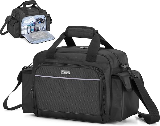 Trunab Home Health Nurse Bag Empty, Portable Medical Supplies Shoulder Bag | for Hospice, Home Visit, Hospital Interns, Black, Bag Only