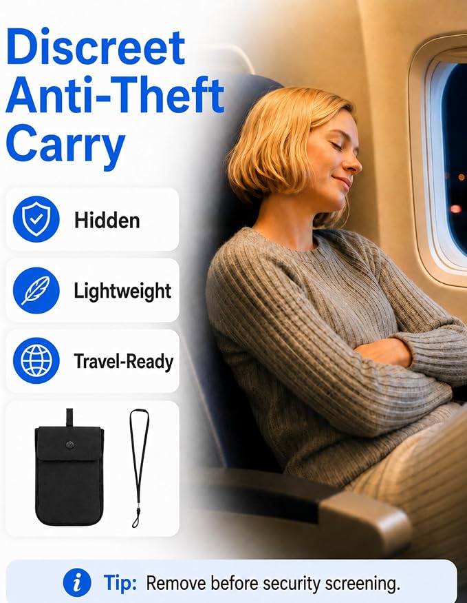 RFID-Blocking Travel Bra Wallet, Hidden Money Pouch with Elastic Strap | Ideal Secret Pocket to Protect Your Passport, Credit Cards, Cash and Valuables Under-Clothes, Black, Bamneat
