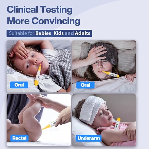 Boncare Digital Thermometer for Adults, Kids & Babies, Yellow | Accurate & Safe Oral and Rectal Thermometer with 10-Second Reading and Fever Alarm