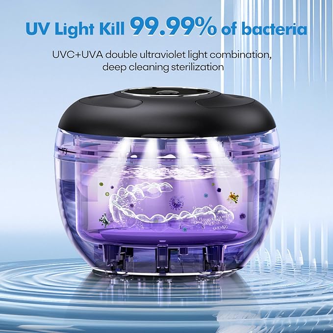Upgraded Ultrasonic Retainer Cleaner Machine, 45kHz Ultrasonic Dentures Cleaner for Night Guards, Braces, Aligner, Toothbrush, Jewelry and More, 200ML Capacity, Black1