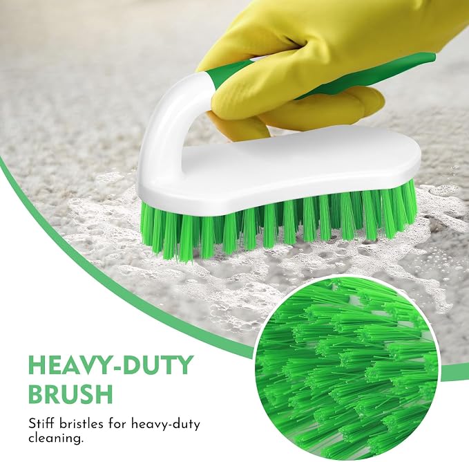 SetSail Scrub Brush, Stiff Bristle Cleaning Scrubber, 2 Pack(Green) | Durable Bristles Ergonomic Non-Slip Tpr Grip. U-Style Hanging Loop for Storage. Use for Shower, Tub, Tile, Kitchen, Carpet.