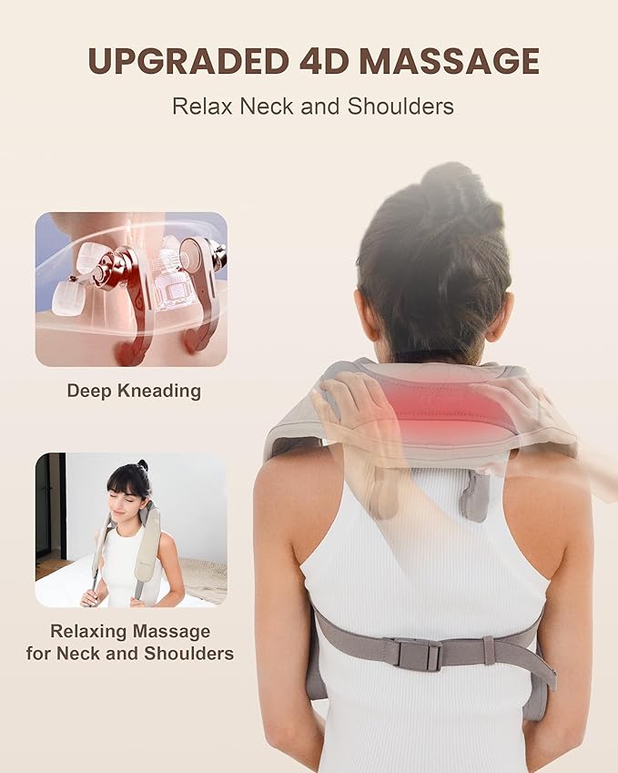 Cordless Neck Massager with Heat, FSA Eligible HSA 4D Deep Kneading Neck Shoulder Massager for Pain, Wireless Shiatsu Back Massager Pillow, Gifts for Men, Women Rechargeable