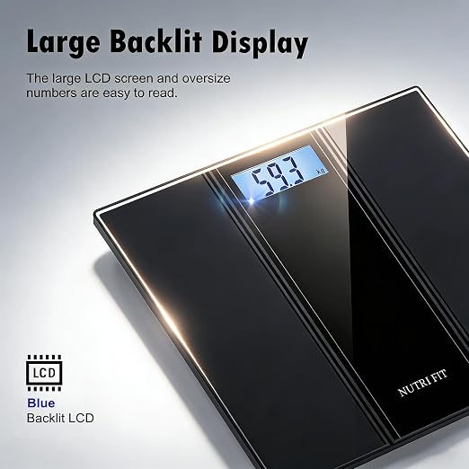 NUTRI FIT Scale for Body Weight Digital Bathroom Scale, Highly Accurate Electronic Weighing Machine for People, LCD Backlit Display, Large Size for Safe Home Use, Batteries Included, 400 lbs