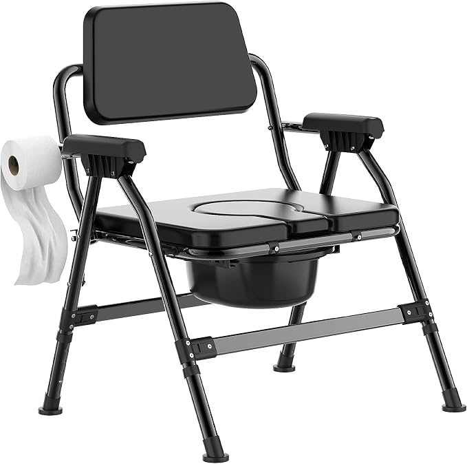 Extra Wide Bariatric Bedside Commode Chair, 600 lb Heavy Duty Portable Toilet for Adults & Seniors, Foldable Commode Chair with Tool-Free Assembly, Enlarged Seat, Bucket & Lid for Elderly Disabled
