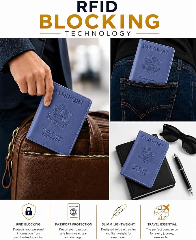 Ciana Passport Holder for Travel, RFID Passport Wallet, Leather Passport Cover & Card Holder for Men & Women, Slim Travel Wallet, Passport Case (Purple)