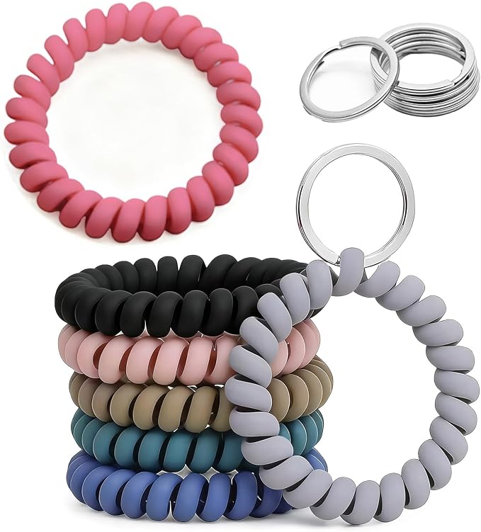 7 PCS Stretchable Spiral Coil Wrist Keychain