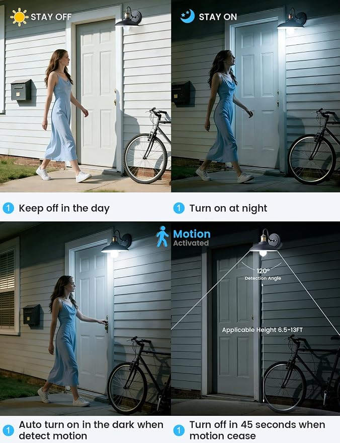 Motion Sensor Light Bulbs 13W (100W Equivalent), 3 Pack A19 E26 Motion Activated Dusk to Dawn LED Bulb, 5000K Daylight Security Light for Indoor Outdoor, Infrared Detector for Garage Porch Stairs