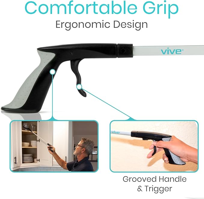 Vive Reacher Grabber Tool - 32" Extra Long Pickup Aid (2 Pack) - Trash Picker Upper, Rotating Hand, Heavy Duty Grip Arm - Reaching Assist for Litter, Elderly, Garden Nabber, Disabled, Handicap Arm | Picker Upper, Rotating Hand, Heavy Duty Grip Arm - Re...
