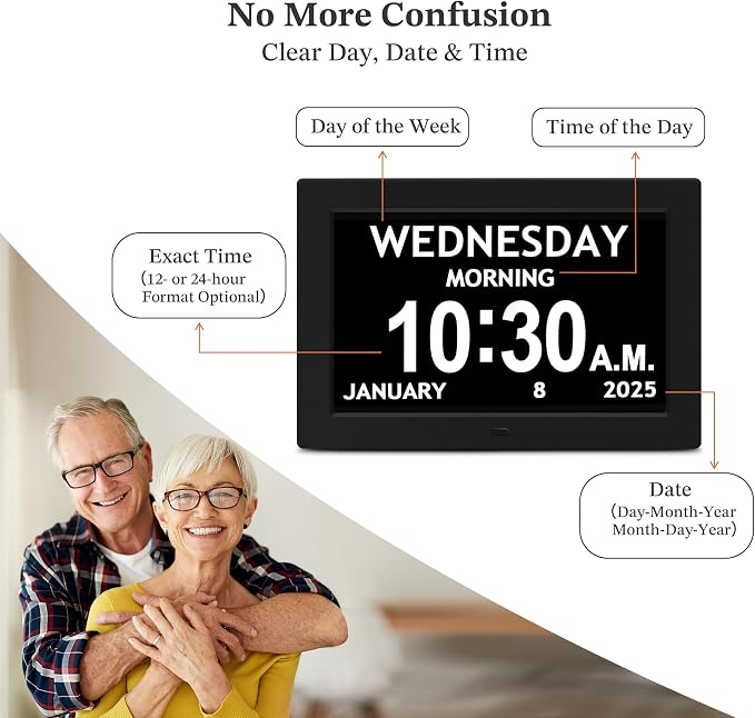 10.1'' Dementia Clock with Date and Time for Elderly, Clocks for Seniors | Easy to Read Extra Large Display, 1280*800P HD, Auto DST, 10 Reminders&6 Alarms, Remote Control, Gifts for Alzheimer Elderly