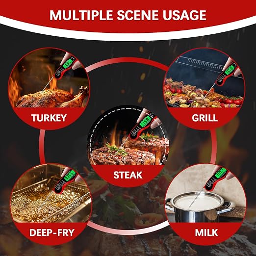 Cooking Thermometer，IP67 Waterproof Meat Thermometer Digital | Backlight，Magnetic attraction，Hold Function，Instant Read，LED screen，for Cooking,Outdoor Grilling