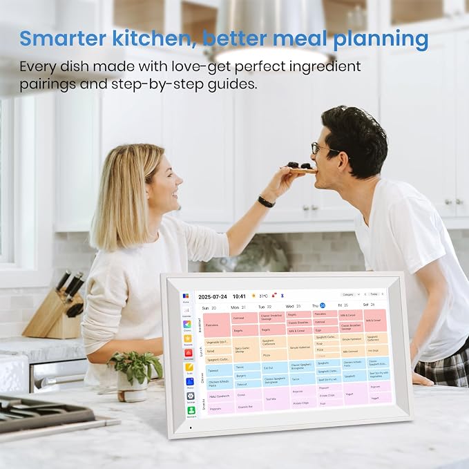 15.6" Smart Digital Wall Calendar, 1920 * 1080P Touchscreen Electronic Wall Planner, Family Schedule Organizer Digital Photo Frame with Built-in 64GB Memory, White
