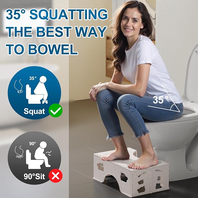 Foldable Squatting Potty for Travel, 7 Inch Toilet Stool Squat Adult, Lightweight Portable Poop Stool for Adults, Bathroom Stools with Anti-Slip Feet, White, Easy to Storage
