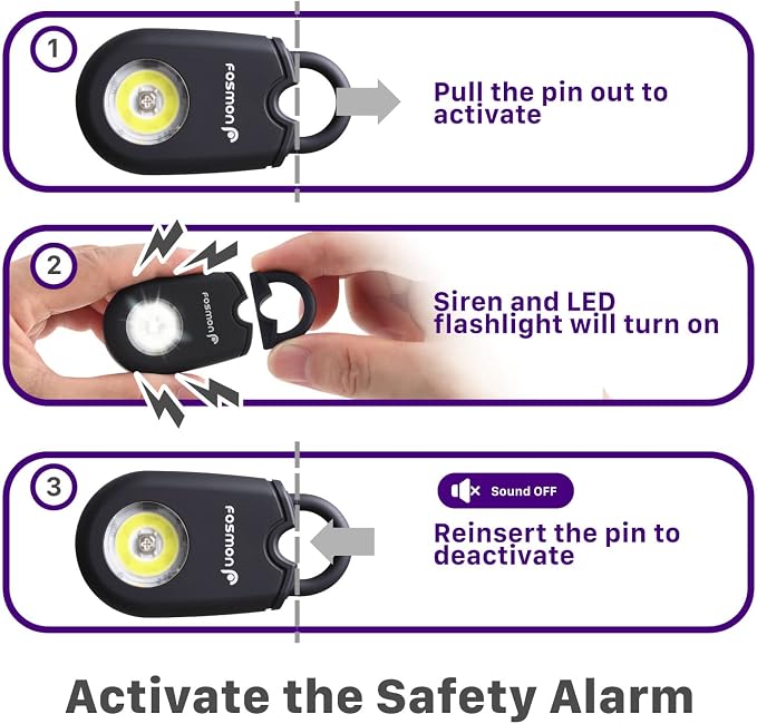 Fosmon Personal Alarm, Self Defense Keychain Security Siren, 2 Pack | 125dB Safety Siren, Strobe Light LED Flashlight, Carabiner Clip, SOS Emergency Alert for Women Kids Elderly