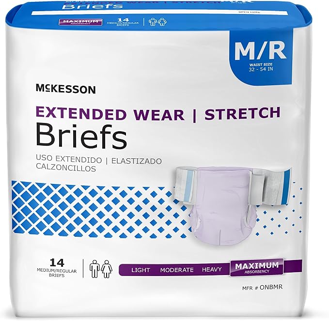 McKesson Extended Wear Stretch Briefs, Maximum Absorbency, 54 in, 56 ct | M/R, Unisex, Disposable, Elastic Leg Gathers and Contoured Fit for Men and Women, Incontinence