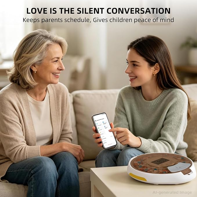 Locked Bluetooth Pill Dispenser for Caregivers App Track Adherence History | Top Lock & Ergonomic Flip Lid Friendly for Seniors, 28-Day Organizer with 9 Custom Alarms & Clear LCD, Sound-Light Reminders